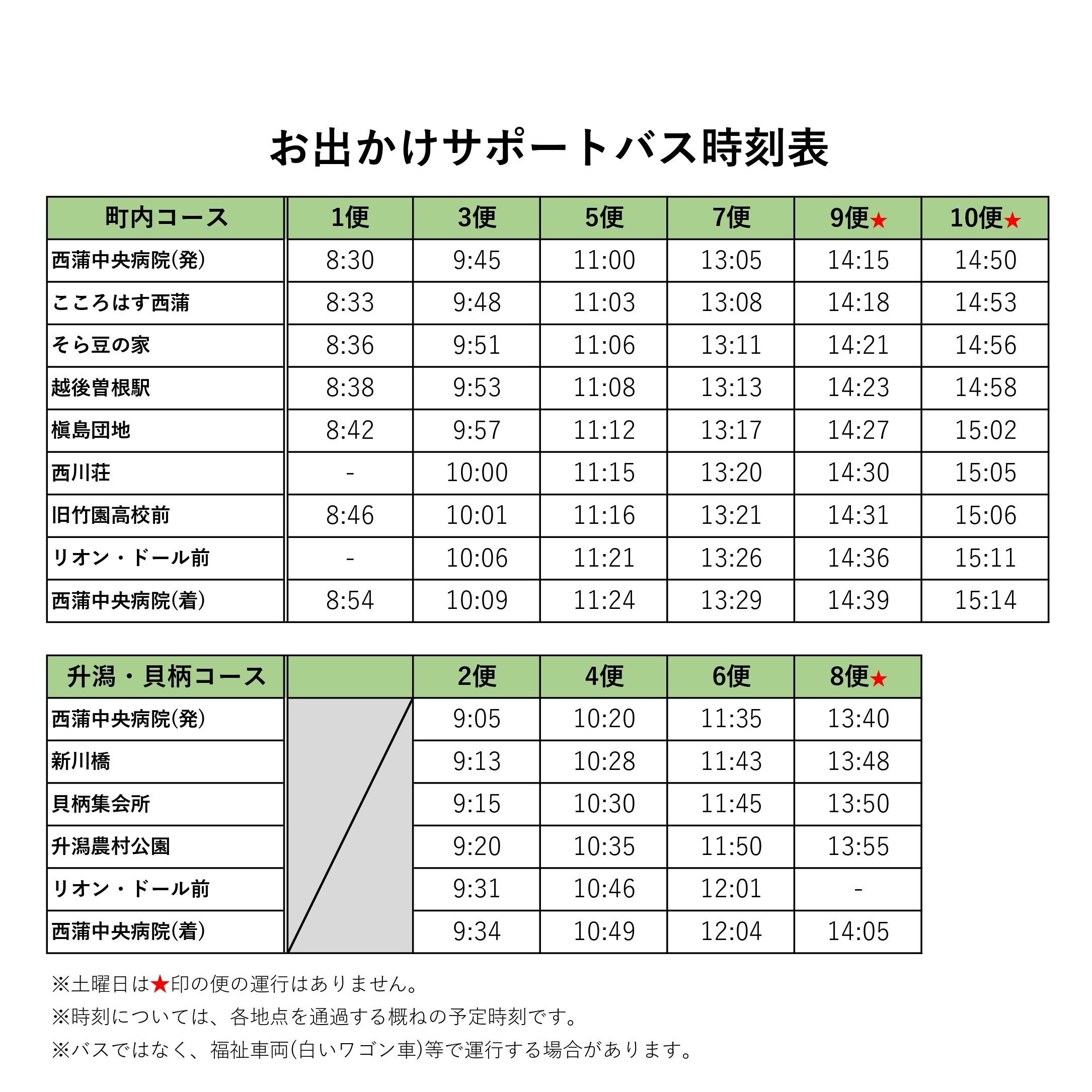 サポートバス時刻表（PDF）